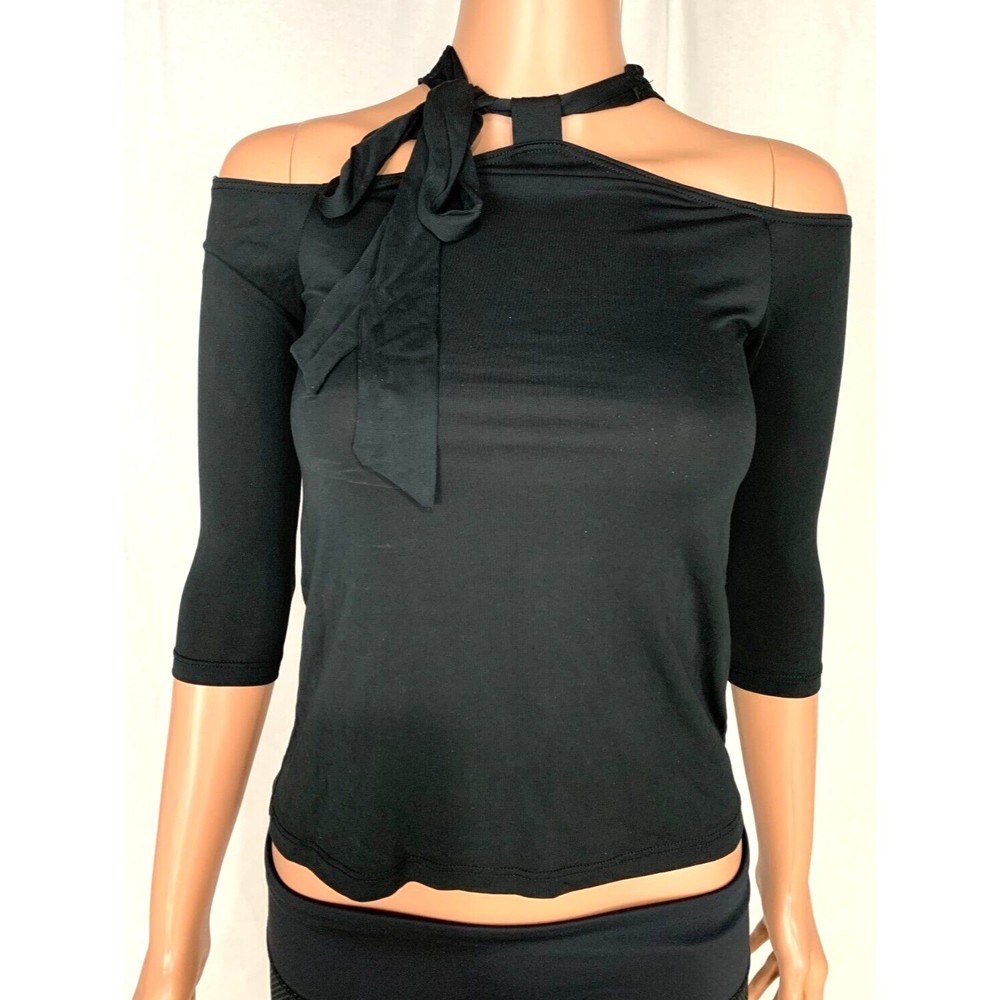 Avec Les Filles Cold Shoulder Halter Top, Women's Size XS, Black
